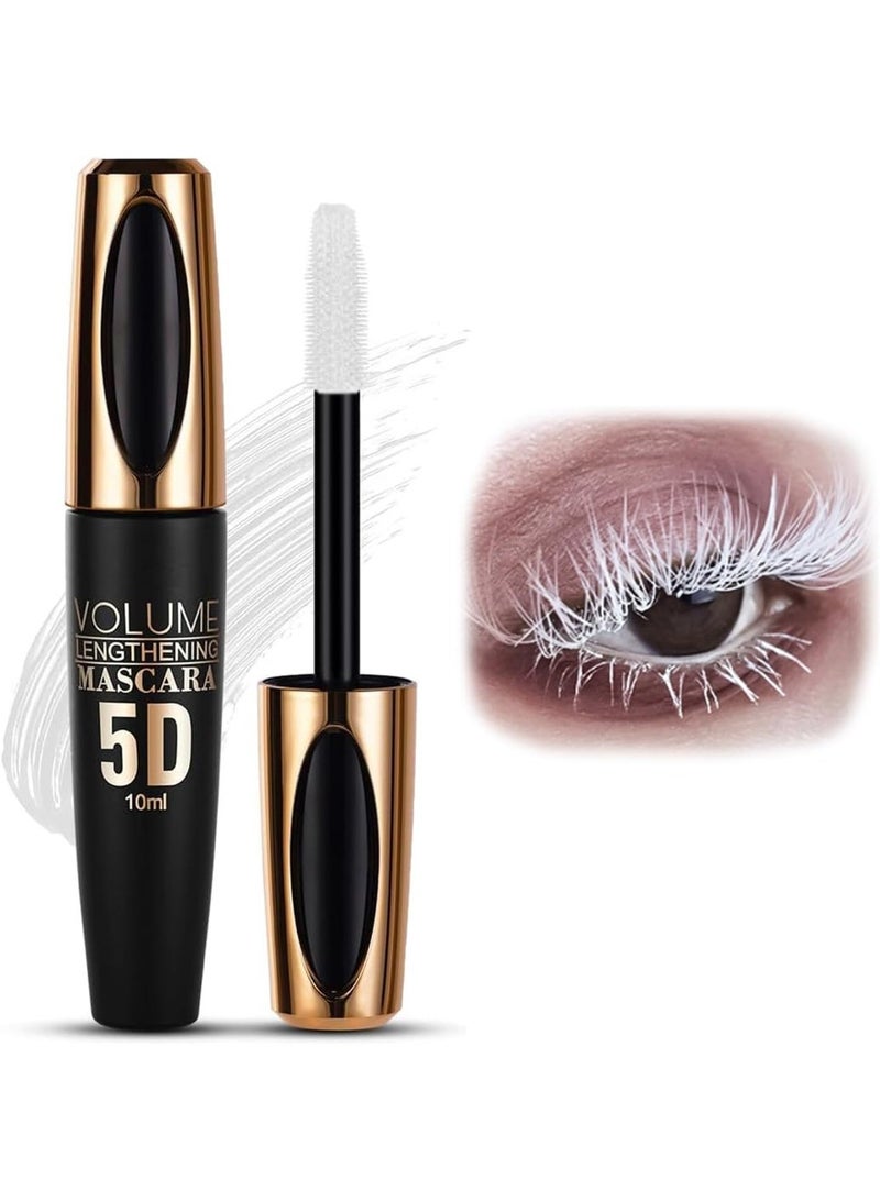 White Mascara Waterproof,5D Silk Fiber Eyelash Volume with Soft Brush - Lash Sensational Volumizing No Smudge Mascara - Extra Long Thick & Voluminous Lash Mascara for Eye Makeup - Image 1